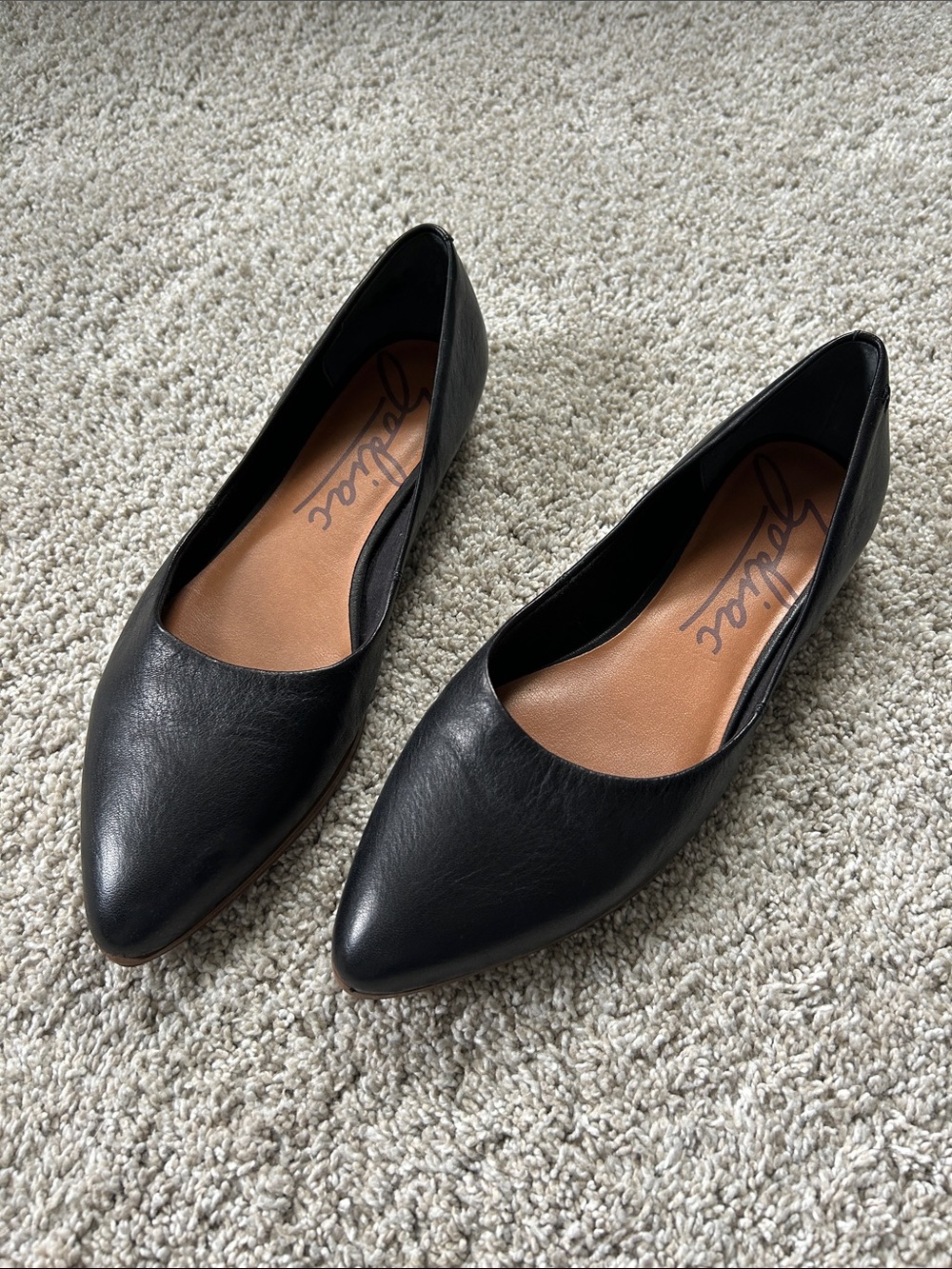 Zodiac Black Pointed-Toe Leather Flats